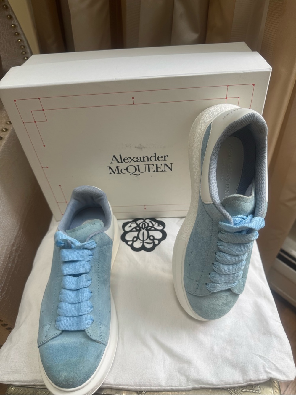 Alexander McQueen Powder Blue Suede Platform Sneakers